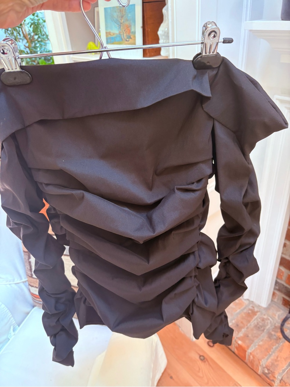 Women's Black Ruched Stretch off the shoulder blouse